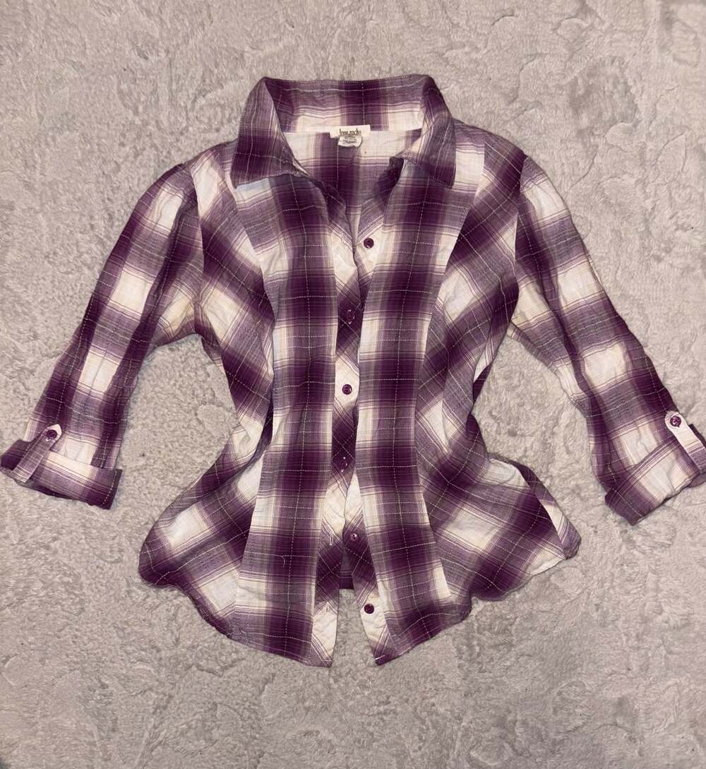 Love Rocks Purple Plaid Button Down Shirt